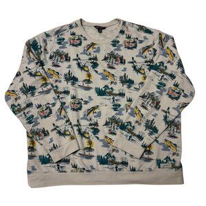 Eddie Bauer Mens 2XL Fishing-Themed Crewneck Sweatshirt Top Beige Multicolor